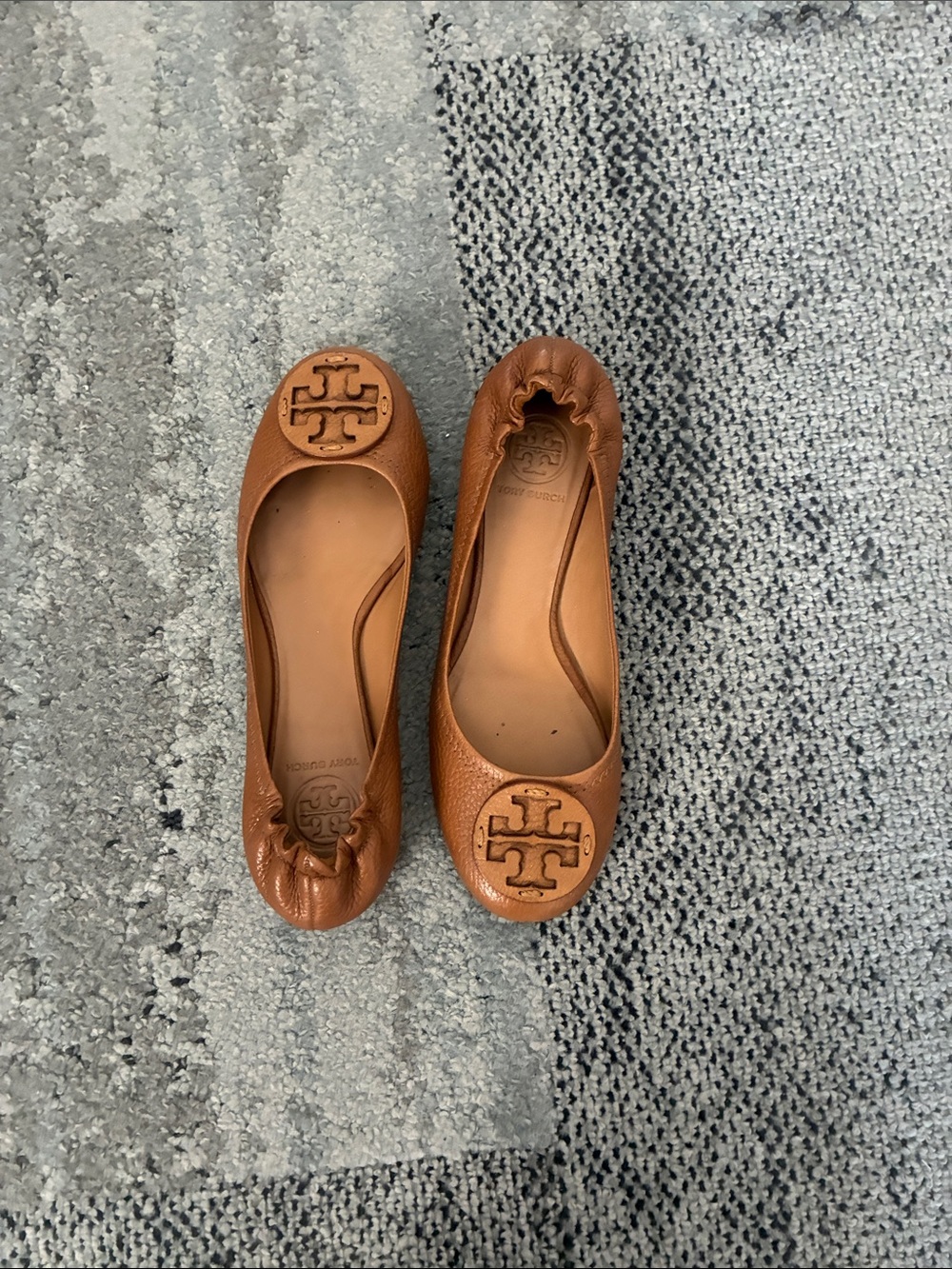 Tory Burch Tan Leather Logo Ballet Flats